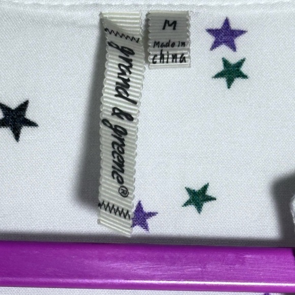Grand & Greene White Blue Purple Star accent  Flowy Button Down Blouse Top NWOT - Picture 10 of 10